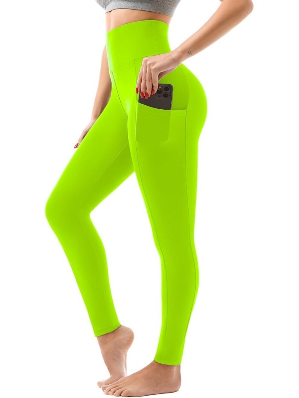 🆕Women Neon Green Full Length Buttery Stretchy Pull On High Waisted Leggings